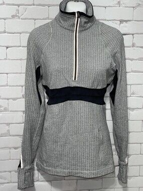 Womens Lululemon Gray White Black Half Zip Pullover Sweater Thumbholes sz 4